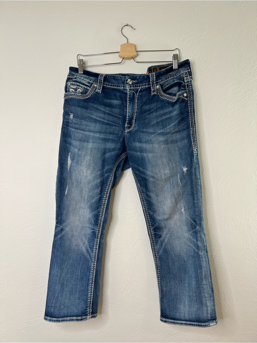 Rock and Revival Ebba Easy Crop size 32 Distressed Blue Jeans - Picture 2 of 16